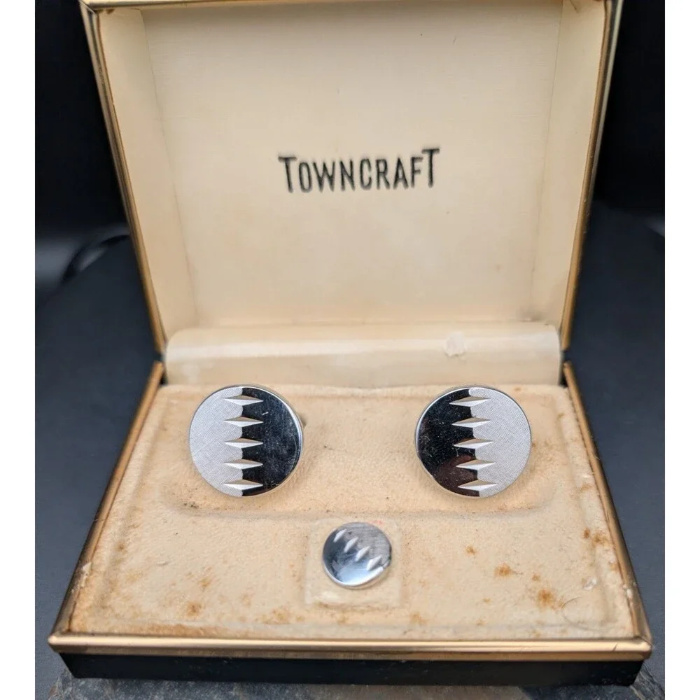 Vintage Swank Cufflinks & Tie Tack Set – Silver Tone Classi